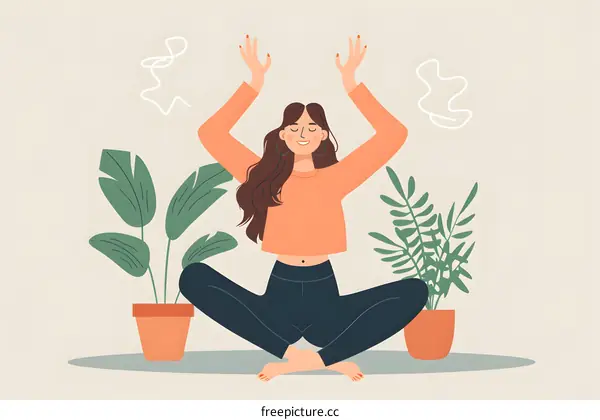Woman Practicing Yoga With Plants Around Her