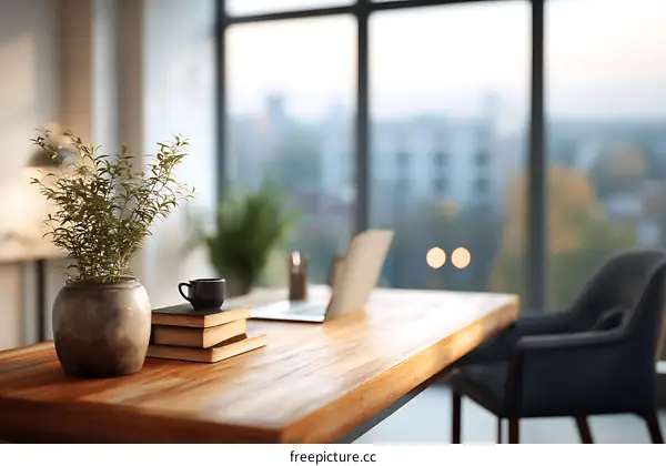 Modern Minimalist Office Workspace with Plants