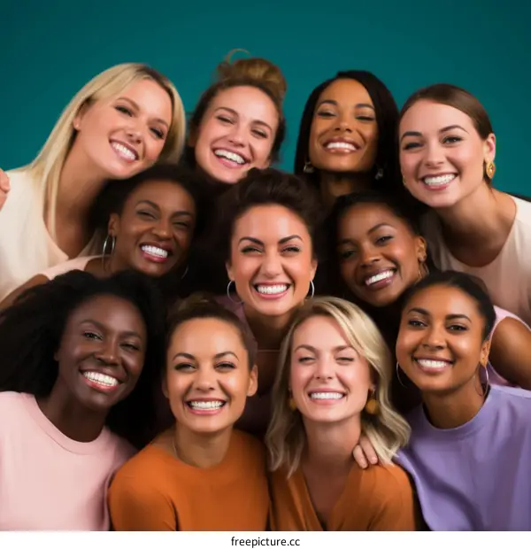 A group of diverse women smiling and embracing