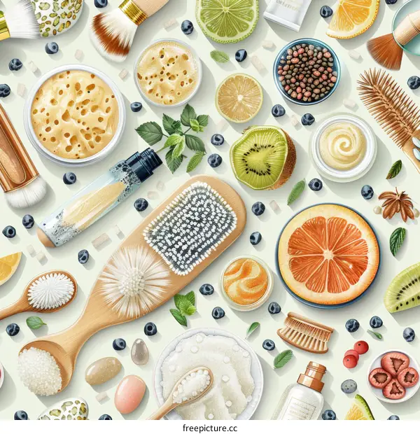 Natural skincare ingredients seamless pattern background