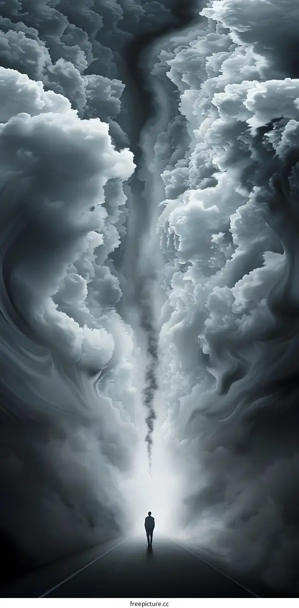 Man Walking Through a Cloudy Passage