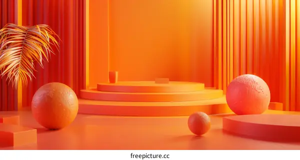 Abstract Geometric Shapes and Spheres Composition in Orange and Green