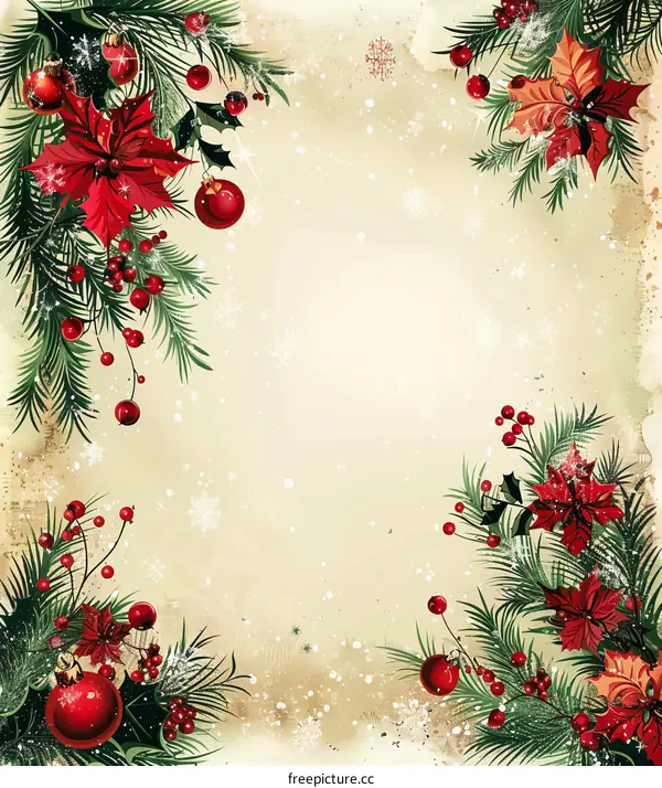 Christmas poinsettia and holly frame