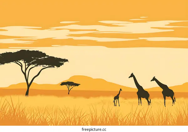 African Savanna Sunset with Giraffes