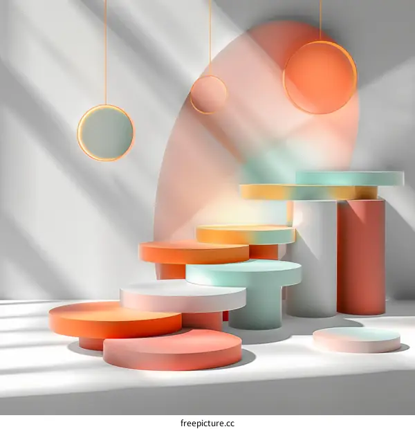 Pastel Geometric Podium 3D Rendering