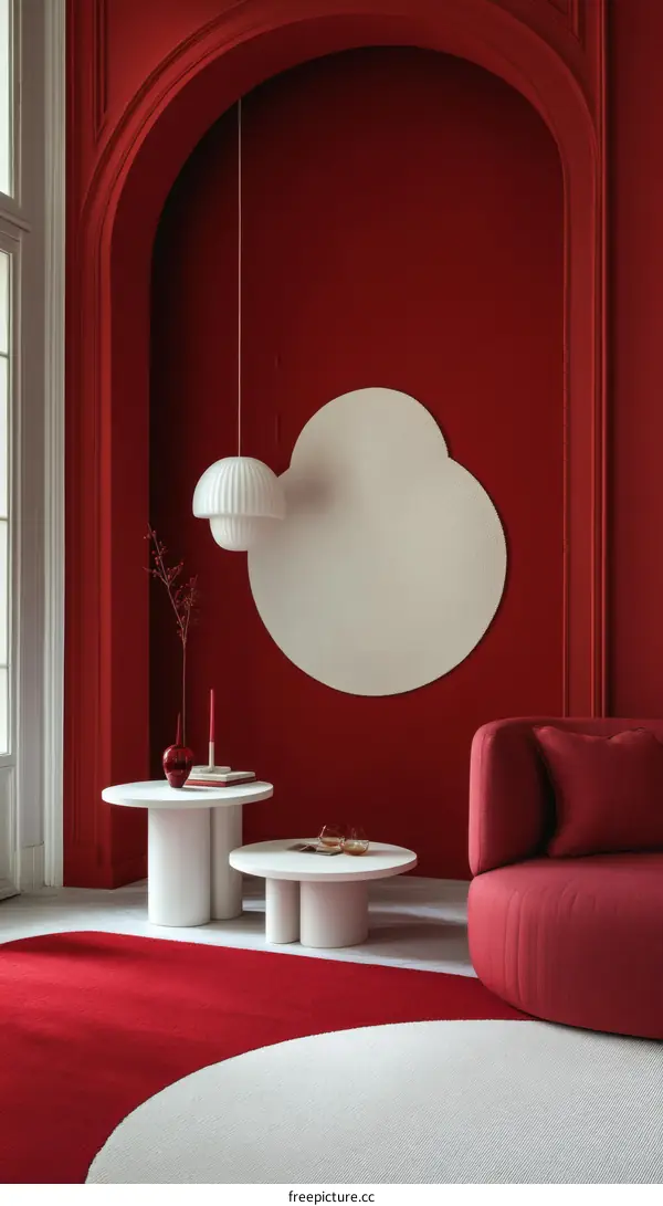Red Room Interior Design with Modern Furniture