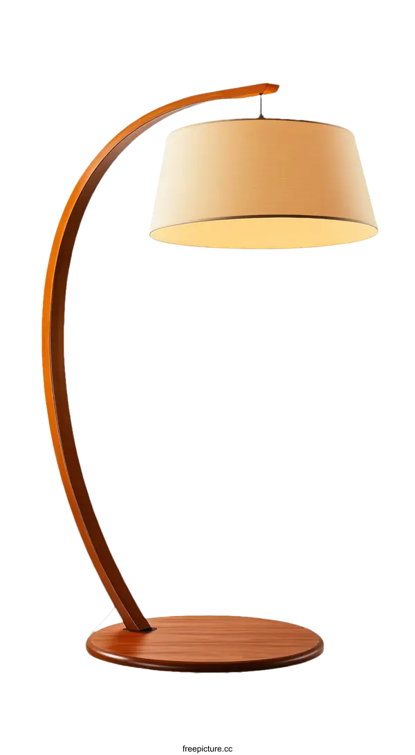 [Transparent Background PNG]Modern Wooden Floor Lamp with Beige Shade