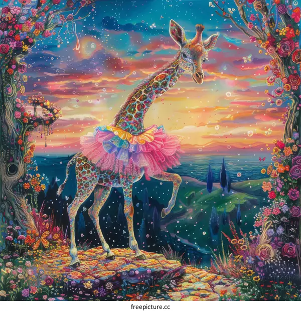 Surreal Giraffe in Tutu in a Magical Forest