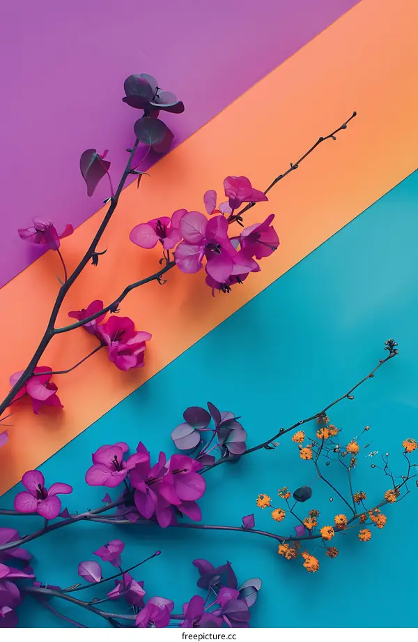 Purple and Yellow Flowers on Colorful Background