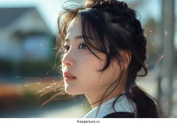 A beautiful Asian woman with long black hair and brown eyes