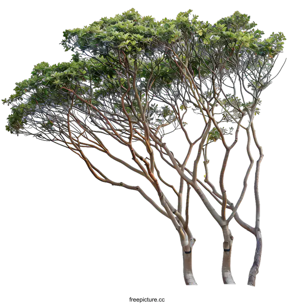 [Transparent Background PNG]Isolated Tree With Green Leaves And Brown Branches On White Background