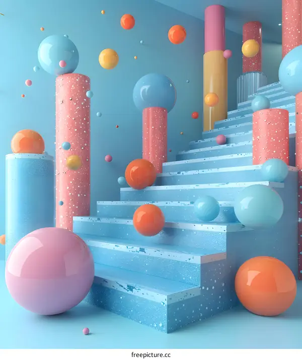 pastel color 3d rendering staircase