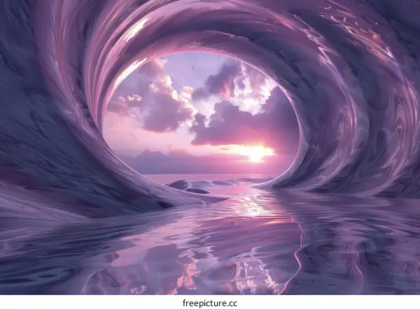 Purple Ocean Sunset in a Cave