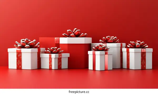 Christmas Gift Boxes on Red Background