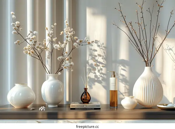 Elegant Floral Arrangement Displaying Modern Ceramics