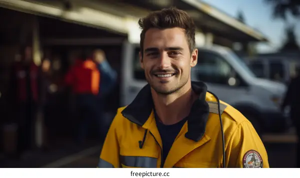 Portrait of a smiling firefighter in protective gear