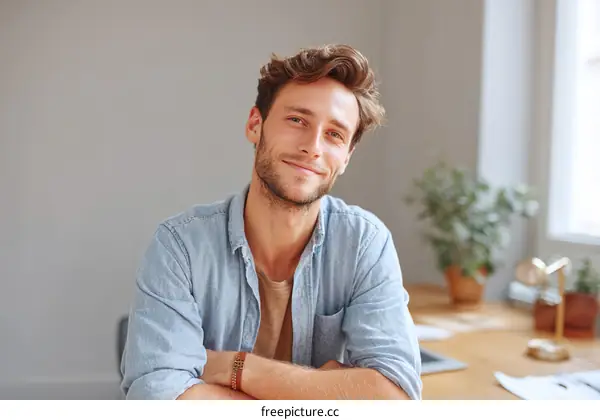 Smiling Caucasian Man in Casual Wear