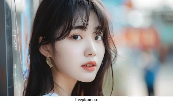 Portrait of a Young Woman with Long Black Hair