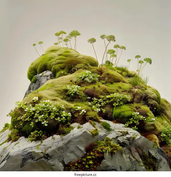 Green Moss Covered Rock Formation