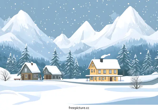 Winter Landscape With Snowy Mountain