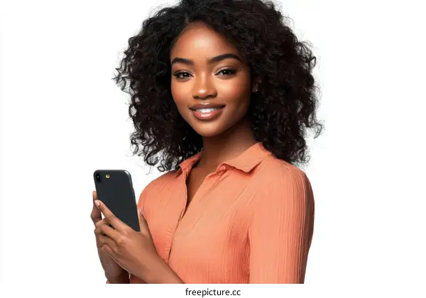 African American Woman Holding Smartphone Portrait
