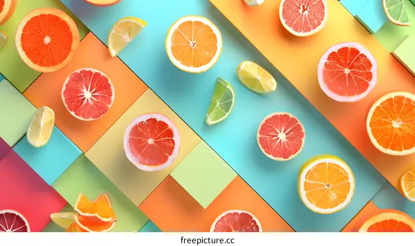 Citrus Fruit Pattern on Colorful Background