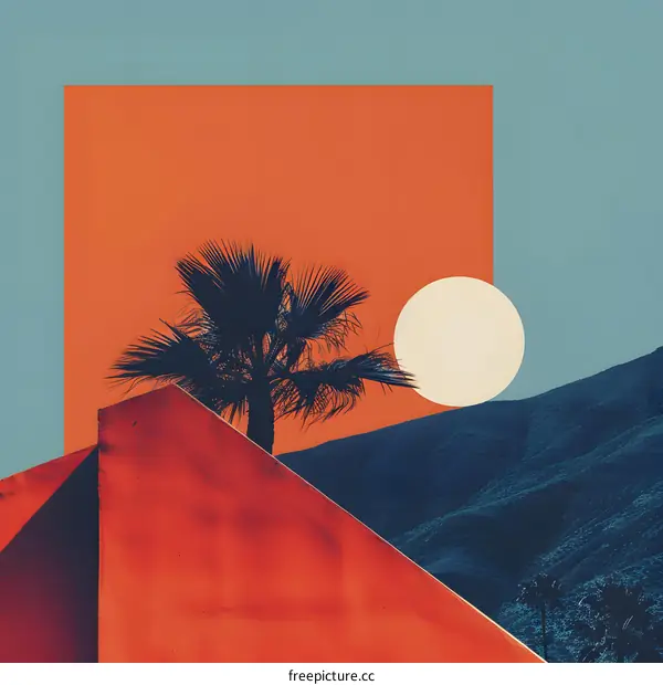 Abstract Palm Tree and Sunset Collage