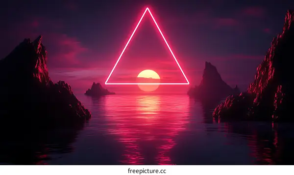 Retro Sunset Landscape with Neon Triangle
