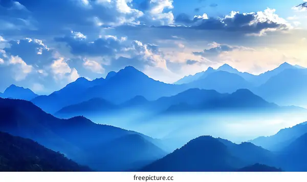 Stunning Blue Mountainscape with Dramatic Clouds