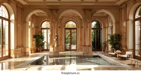 Indoor swimming pool with classical European style