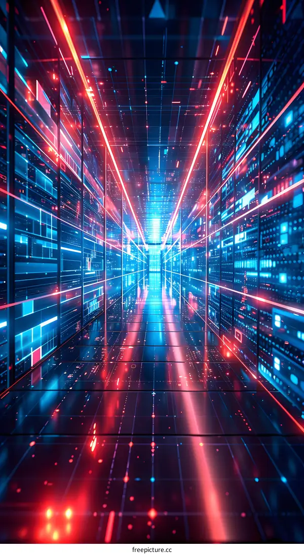 Futuristic Server Room with Neon Lights