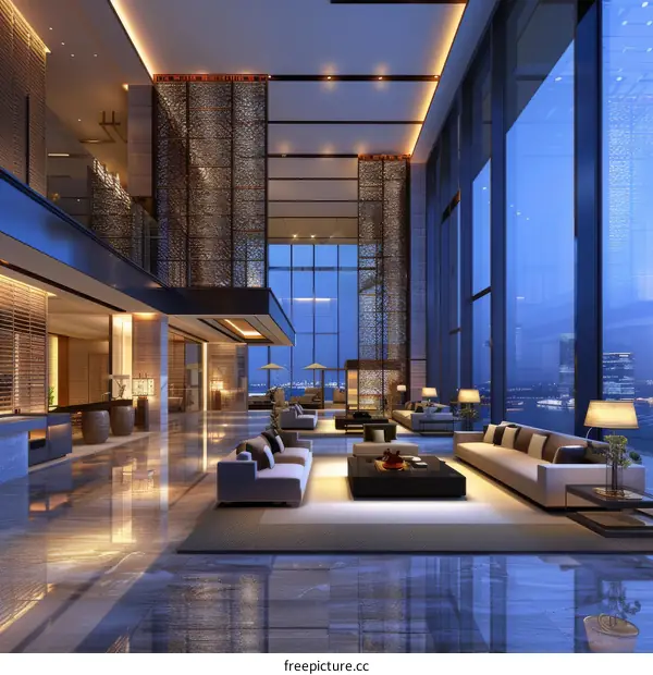 Modern Luxury Hotel Lobby at Night