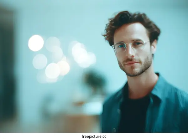 Close-up Portrait of a Caucasian Man with Glasses