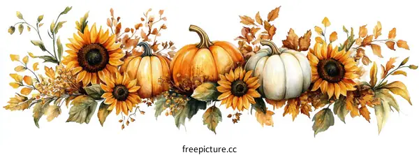 Autumn Floral Arrangement with Pumpkins and Sunflowers