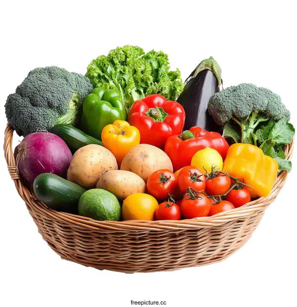 [Transparent Background PNG]Assortment of Fresh Vegetables in a Basket