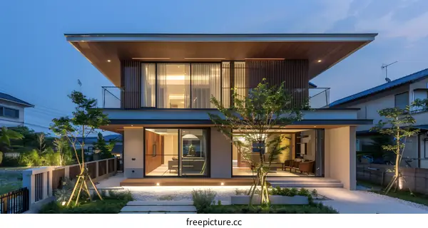 Modern House with Wooden Roof and Garden