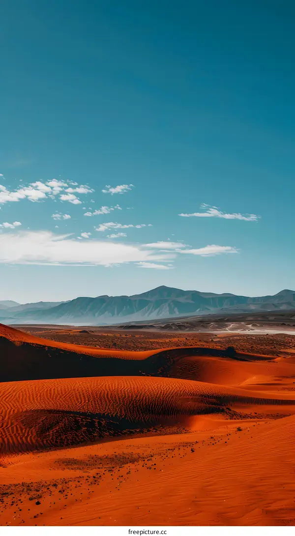 Desert Landscape with Red Sand Dunes Under a Blue Sky