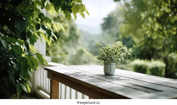 Rustic Outdoor Wooden Table with Plants