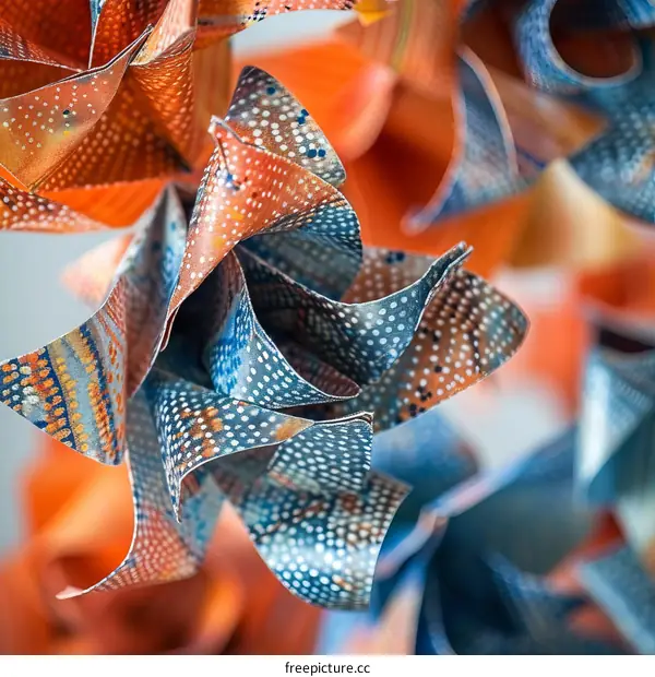 Blue and orange 3D flowers made of paper