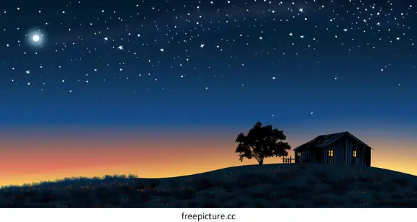 Night Sky with Stars and Cabin in Silhouette