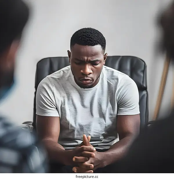 African American Man Sitting in Therapy Session