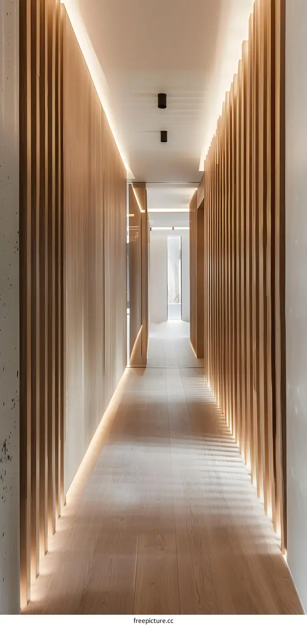 Modern Interior Design Hallway With Wooden Panels And Led Lighting