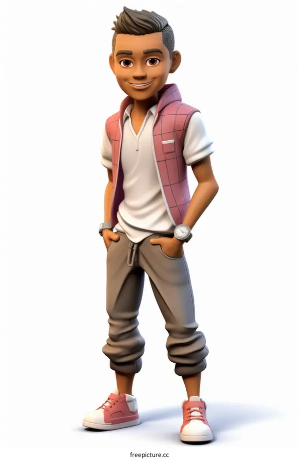 A 3D rendering of a young man wearing casual clothes