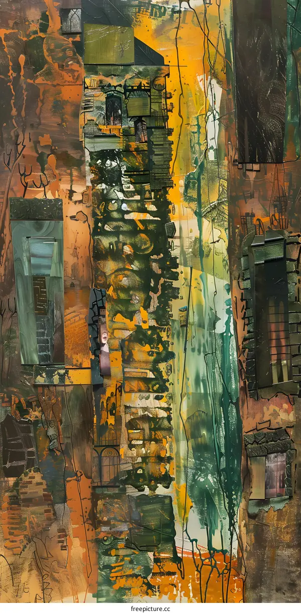 Abstract Art Collage with Green and Yellow Colors