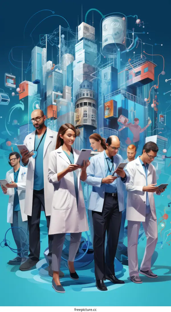 A group of doctors in a futuristic city