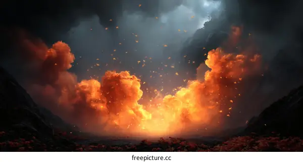 Fiery Explosion in a Volcanic Landscape