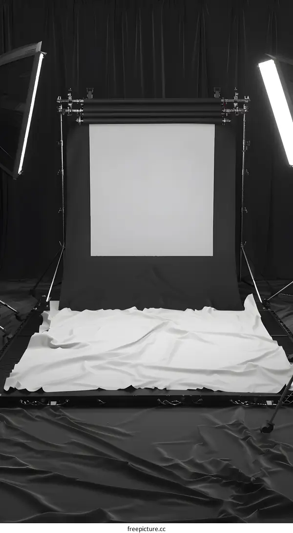 Professional Studio Setup With White Backdrop and Black Curtains