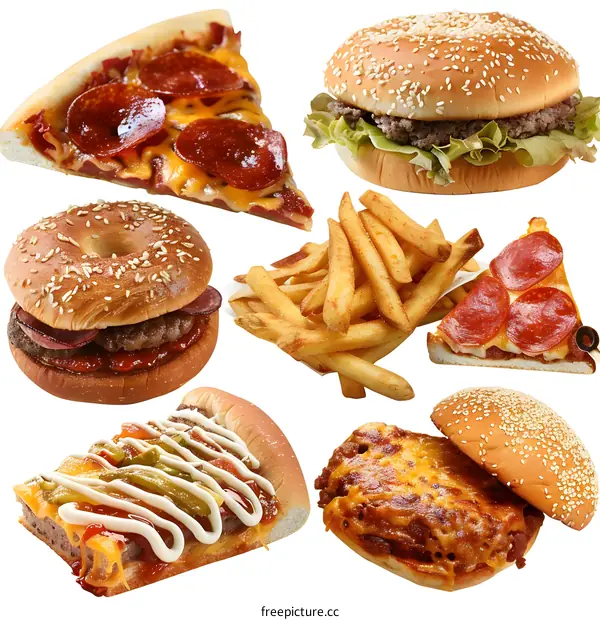 Variety of Fast Food Items on a White Background