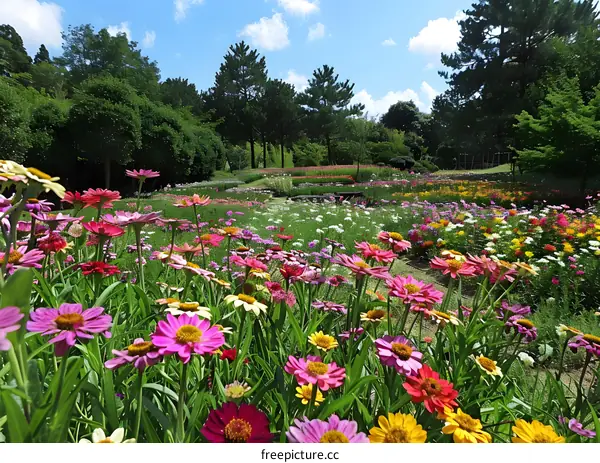 Colorful Flower Field in Garden