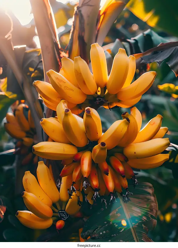 Yellow Bananas Hanging On A Banana Tree